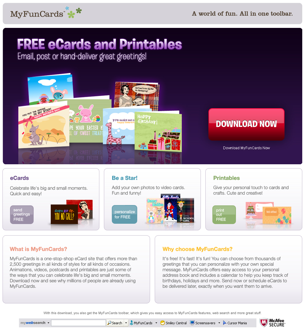 myfuncards landing page.